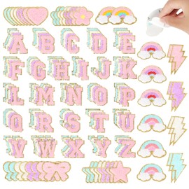 Chenille Patches Self Adhesive for DIY Clothing: NICEVINYL 152PCS Varsity Letter Patches Sticker - Preppy Lightning Star Heart Rainbow Cute Chenille Patches for Hats,Backpacks,Bags,Jackets