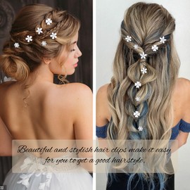 YISSION 40 Pcs Mini White Flower Hair Clips Cute Rhinestone Hair Pins Small Decorative Hair Clips Fancy Wedding Hair Barrettes for Bridal Fashion Flower Girl Hair Accessory