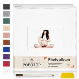 Popotop Photo Album Self Adhesive Scrapbook for 4x6 5x7 8x10 photos for Wedding Gifts & Baby Book, Leather Hardcover DIY Memory Book for Anniversary Family with Postcard, with A Scraper & Metallic Pen