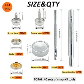 Hoeine Canvas Snap Kit, 40 Sets Marine Grade Boat Cover Snaps Heavy Duty Snap Fastener Kit Stainless Steel Snap Button Kit for Replacement Snaps for Boat Cover Furniture Tent
