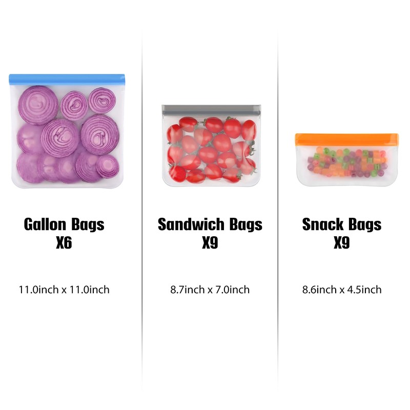 Lerine 6 Pack Reusable Gallon Freezer Bags Dishwasher Safe, BPA