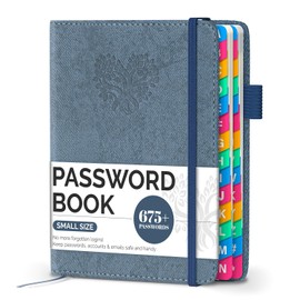 Witsbrez Password Keeper Book with Colorful Alphabetical Tabs, Small Internet Password Book for Seniors, Password Organizer for Website Logins (Denim Blue, 4.7''x6.2'')