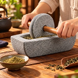 Stone Tea Mill for Matcha Preparation – Compact 15 x 6 cm Manual Grinder for Tea Cakes and Tea Powde