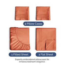 Queen Size 4 Piece Sheet Set - Extra Soft, Breathable And Cooling Sheets - Hotel Luxury Bed Sheets for Women & Men - Deep Pockets, Easy-Fit & Wrinkle-Free Sheets - Harvest Pumpkin Oeko-Tex Bed Sheets