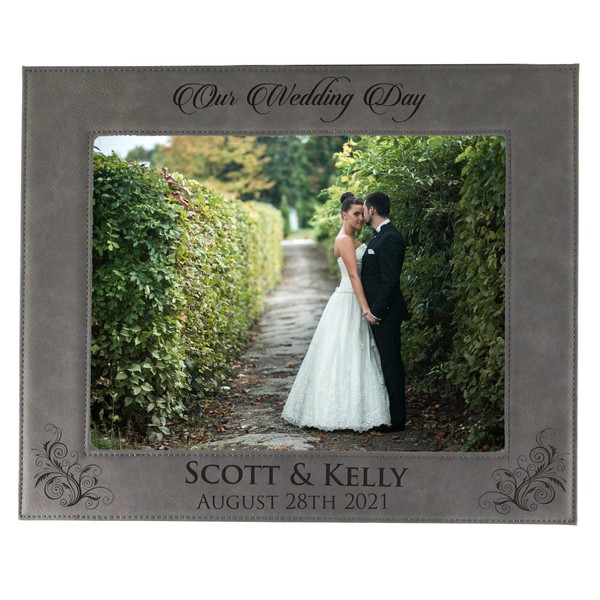 Personalized Wedding Gift Picture Frame - Custom Engraved Newlywed Photo