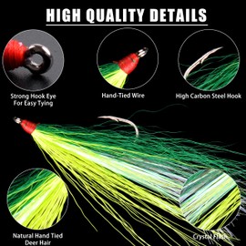 Bucktail Teasers Fishing Hooks Saltwater Flounder Rig High Carbon Steel Fishing Hooks Bucktail Mylar Teasers Inserted for Catfish Cod Flounder Hi/Lo Rig