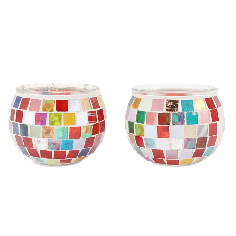 2PCS Mosaic Glass Tea Light Holder Romantic Deocrative Scented Candle