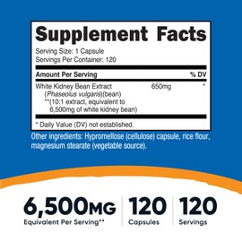 Nutricost White Kidney Beans Capsules 6,500mg Equivalent, 120 Capsules - Vegetarian Caps, Gluten Free and GMO Free