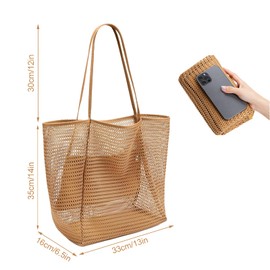 Werownsgso Beach Bag Foldable Mesh Beach Bag 22L Extra Large Tote Bags for Women Summer Shoulder Bag for Beach Picnic Holiday Travel (Khaki)