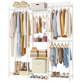 HOMIDEC Wardrobe Closet, 4 Hanging Spaces Portable Clothes Rack,Free Standing Closet Organizer and Storage System with Hanging Rods,Clothing Rack Suitable for Cloakroom,Bedroom,Entrances,etc.White