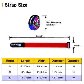 Alibasics All-Weather Reusable Hook and Loop Multi-Purpose Rainbow Cinch Straps with Buckle (18" (10 Pack))