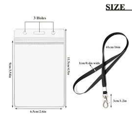 20 Pcs ID Card Holder, Vertical Name Badge Holders with Lanyards, Clear Plastic Name tag Holder, Waterproof ID Badge Holders Sleeve for School, Office