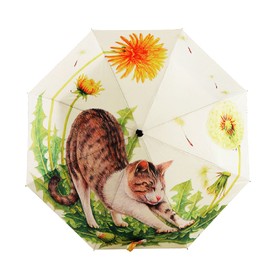 Portable Folding Automatic Umbrella Telescopic Lightweight Compact Travel Sun Umbrellas Parasol Windproof, Rainproof & 99% UV Protection with Black Anti-UV Coating, UPF 50+ (cat)