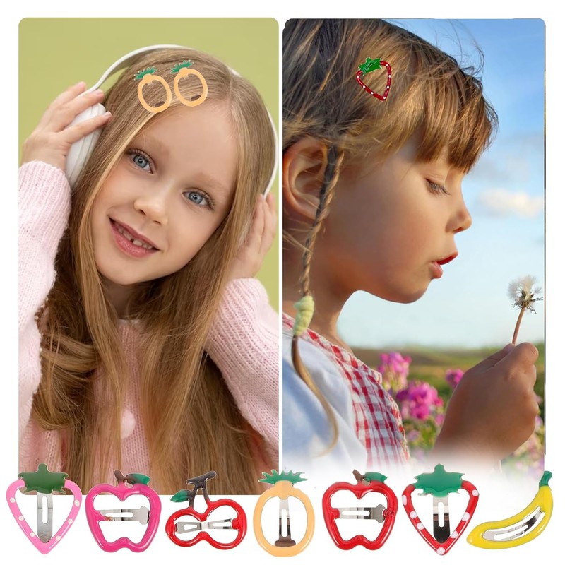 14-Piece Fruit Shaped Hair Clips and Snap Hair Accessories, Multicoloured