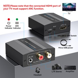 XPTSFDU HDMI ARC Adapter 4K60Hz HDMI ARC Audio Extractor with 3.5mm and L R Stereo Audio for HDTV Soundbar Speaker Amplifier