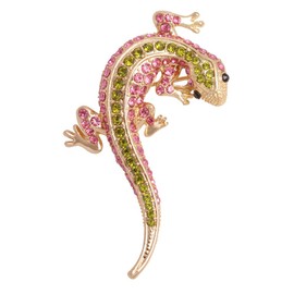 Rhinestone Gecko Lizard Brooch Pin for Women Girls Gold Plated Fashion Crystal Animal Brooches Lapel Pins Cute Dress Accessories Holiday Birthday Theme Party Jewelry Unisex Gift Souvenir (Pink)