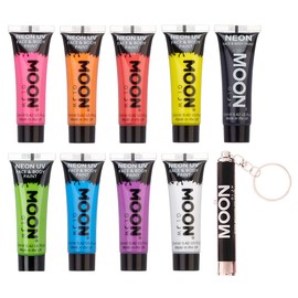 Moon Glow Blacklight Intense Neon UV Face and Body Paint 0.42oz - Set of 9 Tubes - Inc UV Keyring