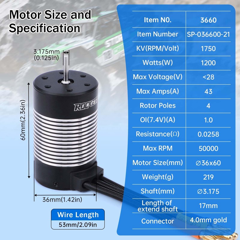 Surpass 3660 1750kv brushless Motor 4 Pole for 1/10 RC