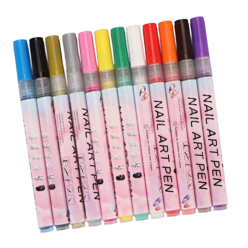 12Pcs 3D Nail Polish Pens 0.5mm Tip Bright Colors Easy