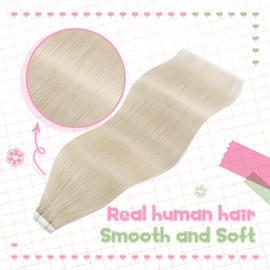 YoungSee Blonde Tape in Hair Extensions Human Hair Platinum Blonde Tape in Remy Hair Extensions Human Hair 20In Tape Hair Extensions Real Human Hair 50G Blonde Tape on Natural Hair Extensions 20Pcs