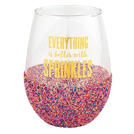 Slant Collections Wine Glass Gifts Stemless Wine Glass, 20-Ounce, Sprinkle Dip- Better with Sprinkles
