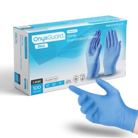 OnyxGuard Blue Premium Medical Nitrile Examination Gloves - Box of 100 Disposable, Powder-Free, Latex-Free, Multi-Purpose, Single-Use, Medical Use, Dentist Gloves. (Extra Large)
