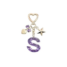 Fuqimanman2020 Shiny Initial Letter Keychain Purple Butterfly Star Keychain Jewelry Gift for Women Bag Charms Accessories(S)