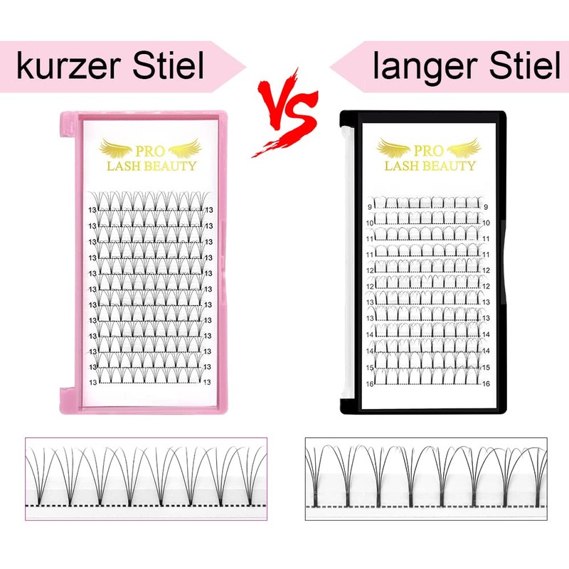 Ready-to-Use Fan Eyelash Extensions, 3D-D-0.10-Mix, Short Stem Volume Eyelashes, 0.10