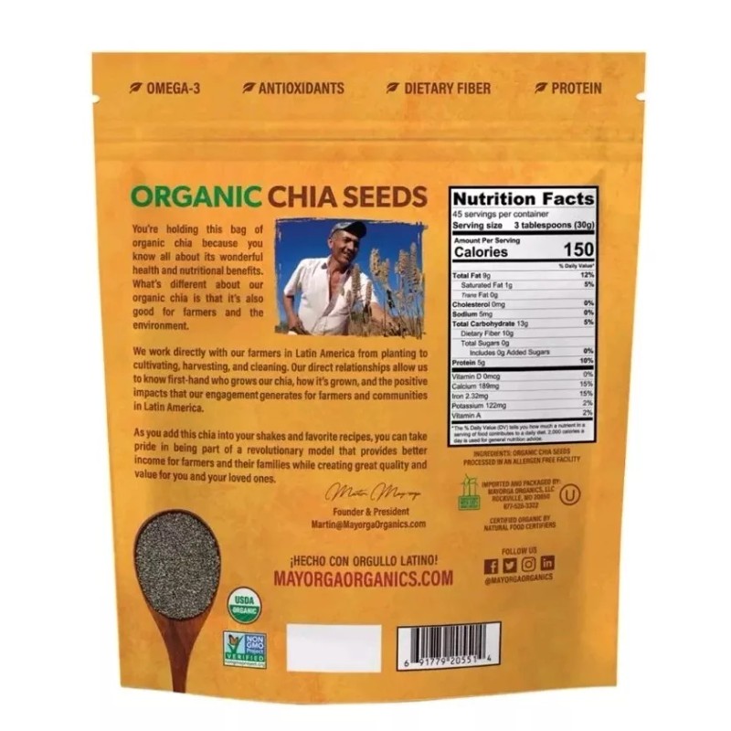 Mayorga Organics Chia Seeds Organic Gluten Free Non GMO By