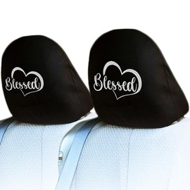 Yupbizauto Black Fabric with Design Car Truck Van SUV Seat Headrest Covers Universal Fit for Cars Vans Trucks-Sold by a Pairs Bless Heart Design (White (Default))