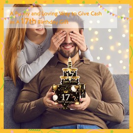 Meiidoshine 17th Birthday Money Box for Cash Gift, Surprise Pull Out Money Gift Box with 100Pcs Transparent Bags - Fun Ways to Give Cash as A 17th Birthday Gift for Girls Boys