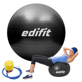 EDIFIT, Exercise Ball, 55, 65 and 75, Pezziball, Including Inflator, Pilates Ball, Sitting Ball, Pilates, Yoga Ball, Gymnastics (55 cm, Black)