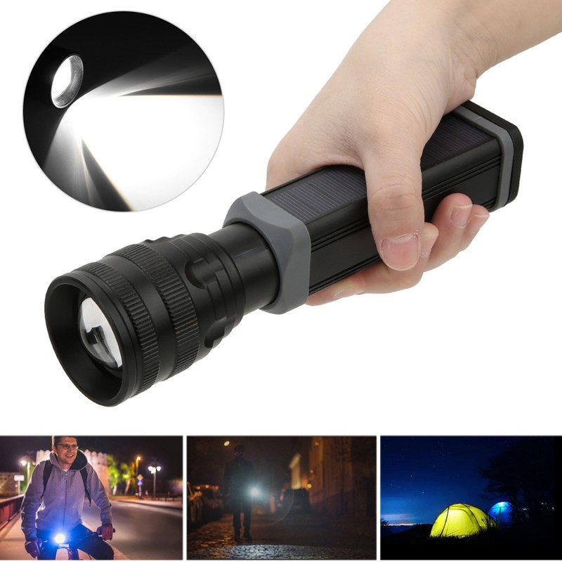 Multi Function Solar Rechargeable Flashlight LED Outdoor Aluminium Alloy Emergency