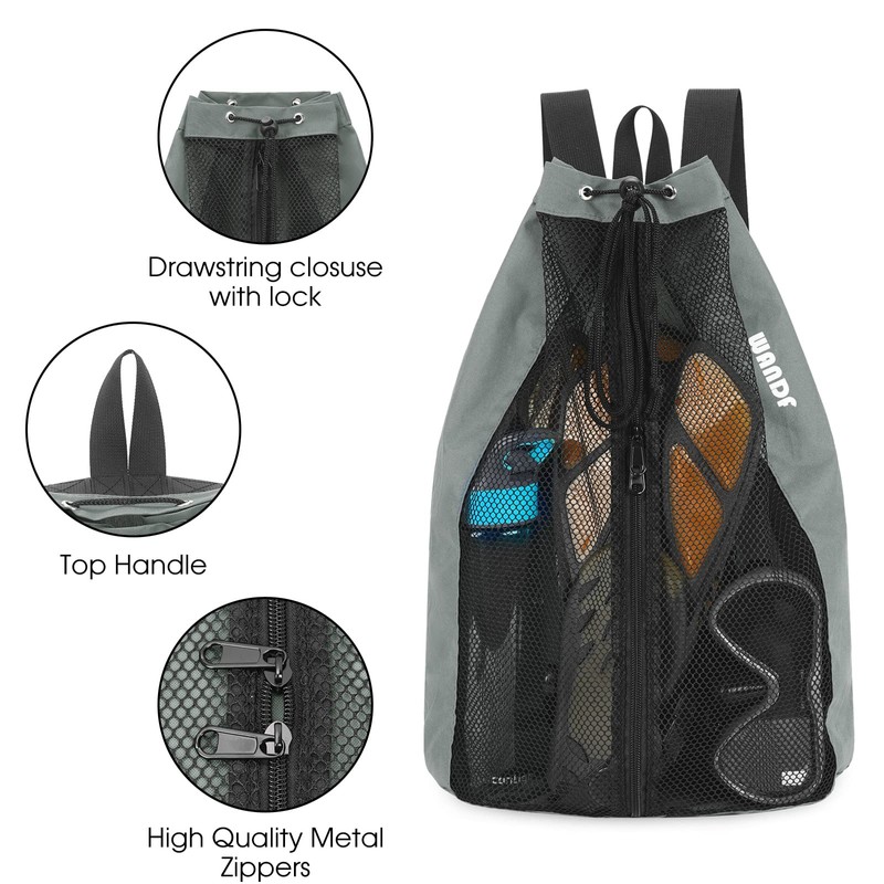 WANDF Swim Bag Mesh Drawstring Backpack Beach Backpack for Swimming,