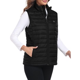 MoFiz Women's Quilted Vest Warm Winter Stand Collar Lightweight Hiking Sleeveless Zip Padded Gilet Black M