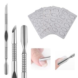 siyuwuro Dual Ended Nail Cuticle Pusher with 100/150/180/240 Grit Sandpaper Sheets Replaceable Nail Art Pre-treatment Tool, Nail Care for Fingernails Toenails, Pedicure Manicure Tool