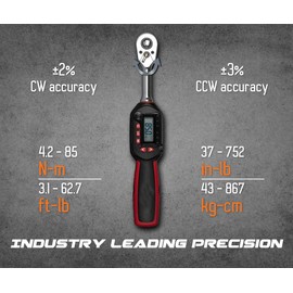 Tapha Tools 3/8 inch Digital Torque Wrench 3.1-62.7 ft-lbs (4.2-85 N-m) Torque Range, Accurate to ±2% Dual Direction, LED and Buzzer Notification, Preset Memory, ISO 6789, Calibrated (WP3N-T085BN)