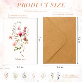 AmazingSpark 90 Pack Wildflower Thank You Cards with Envelopes and Stickers Bulk 3.5 x 5 Inch Floral Thank You Notes Gifts for Birthday, Wedding, Bridal Showers, Business, Graduation, All Occasion