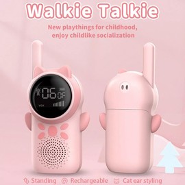 Tefola - 2Pcs Walkie Talkie para Niños, Walkie Talkie para Niños Recargable USB 400mAh, Walkie Talkie de Juguete con Linterna y LCD Retroiluminada Radio Juguete, Rosa