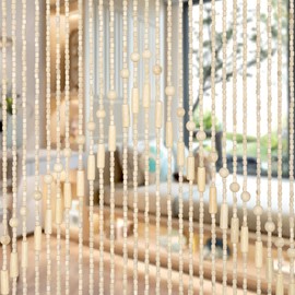 Foreate Beaded Curtain for Doorways Handmade Bamboo Wood Door Beads Boho Hanging Room Divider Hallway Window Hippie Curtains Rustic Home Decor 35.5" x 75" Beige