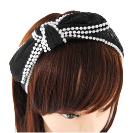 axy Headband with Pearls and Large Bow 14.5 cm x 4.5 cm – Beautiful Headband Hair Accessories HRSP (Black)