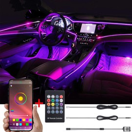 TABEN Car Neon Light Strips, 4-Piece Set with 64 Colours, Car Decoration, Mood Lighting, Interior Lighting, Waterproof, DC 12 V (1 Set)