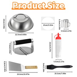 Smashed Burger Press Set Burger Making Tools Stainless Steel Burger Smasher BBQ Griddle Accessories Kit with Burger Spatula Basting Cover Condiment Bottle Brush 100 Oil absorbing Paper Squeeze Bottle