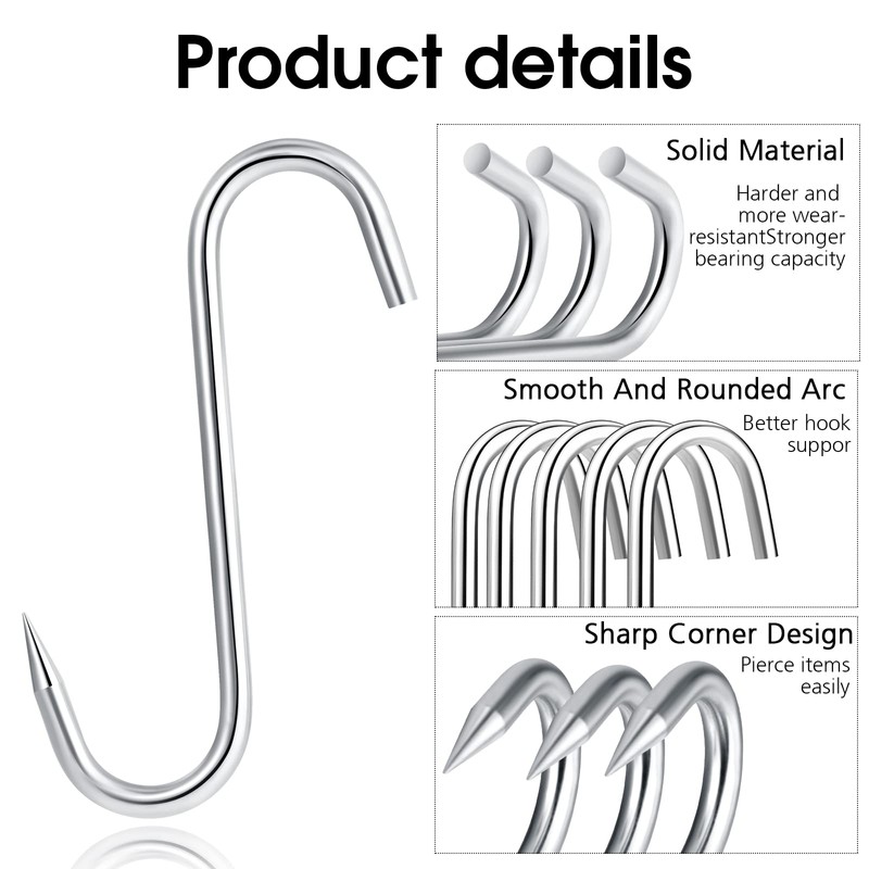 8 Pcs Meat Hook 8 Inch 10 mm Stainless Steel