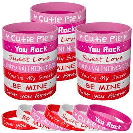 Morcheiong 42 Pieces Valentine's Day Party Favors Rubber Bracelets Pink Red Classic Silicone Wristbands for Kids Adults Valentine's Day Party Decorations