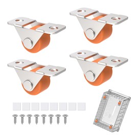 Mixizigoz 0.5 Inch Mini Low Profile Caster Wheels - Self Adhesive Silent Rubber Rolling Wheels with Steel Plate for Small Kitchen Appliances, Drawer, Storage Box, Tiny DIY Projects (Orange-4 Pcs)