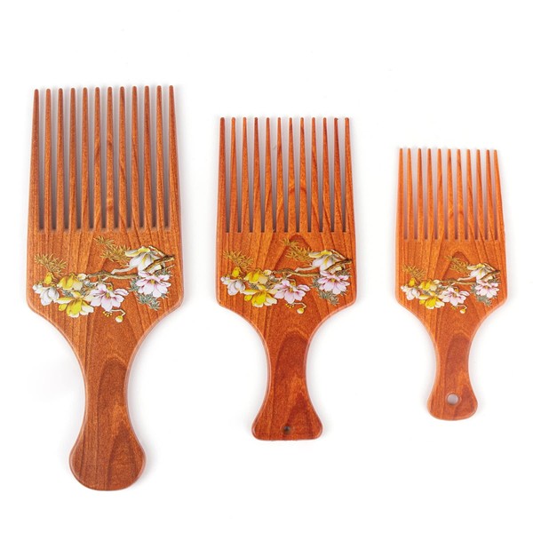 AUEAR, 3 Pack Hair Pick wooden Comb, Pick Combs Wide Tooth Pick for Women/Men, Afro Picks