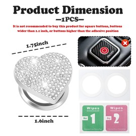 Bling Push Start Button Cover with Rhinestone,Heart Push to Start Button Cover for Car Decor,Diamond Engine Start Buttons Cover Car Accessories Interior for Women & Girl (White)