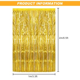 Gold Foil Tinsel Curtain, 3.3ft X 6.6ft Gold Door Tinsel Foil Curtain Backdrop Party Streamers Fringe Curtains for Birthday Party 4 Pcs