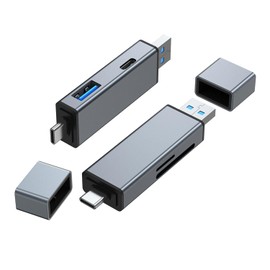 Dual Connector USB C Card Reader, USB 3.0 Memory Card Adapter, Supports SD/SDXC/Micro SD/Micro SDXC, Compatible with Laptops, Tablets, and Smartphones